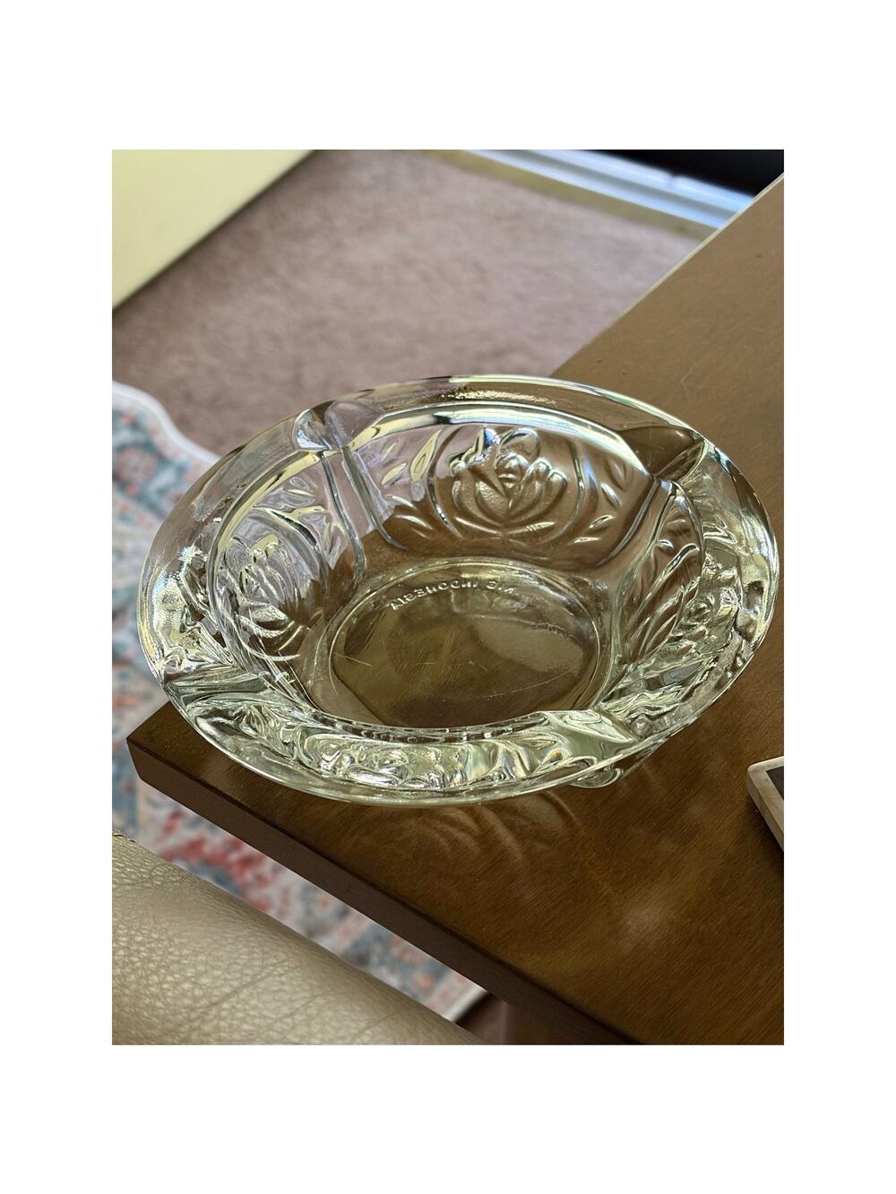 KIG Indonesia Pressed Glass Rose Pattern Vintage Ashtray